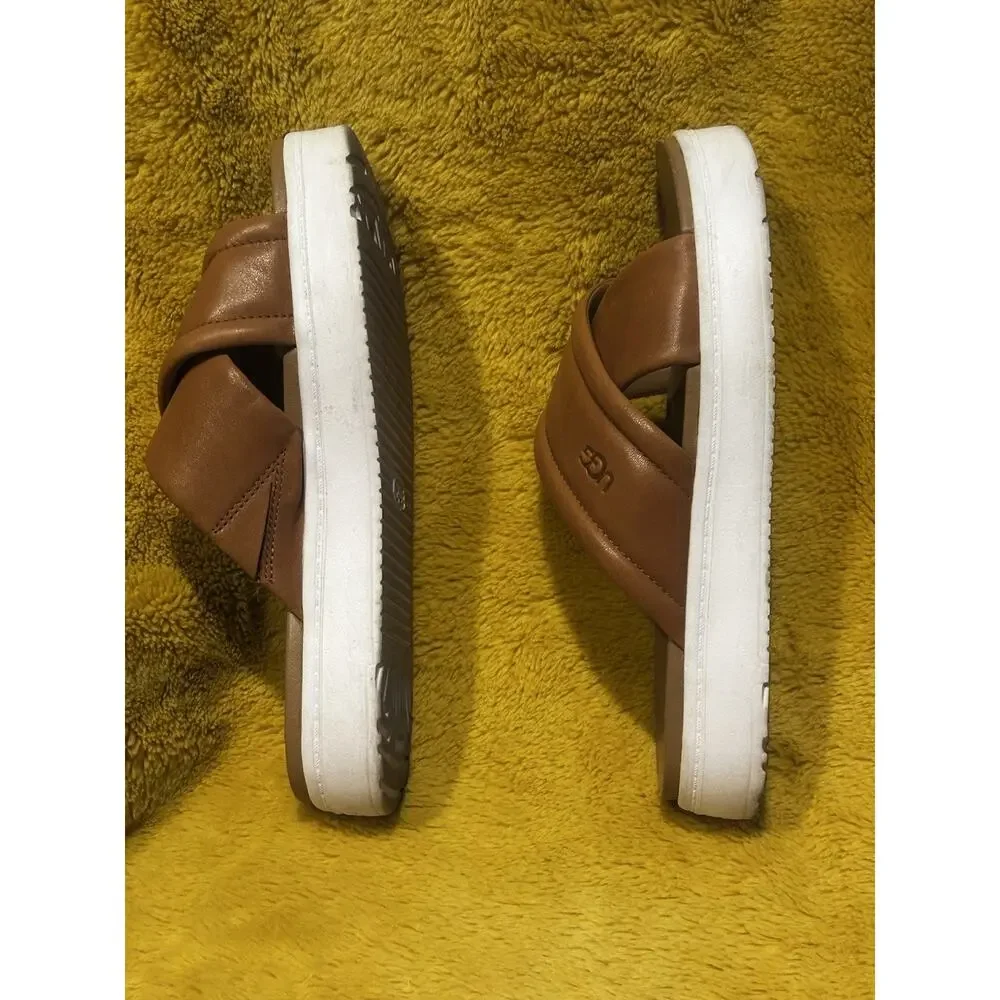 UGG Goldenstar Chestnut Leather Platform Slingback Sandals Women's Sz 8 Beach